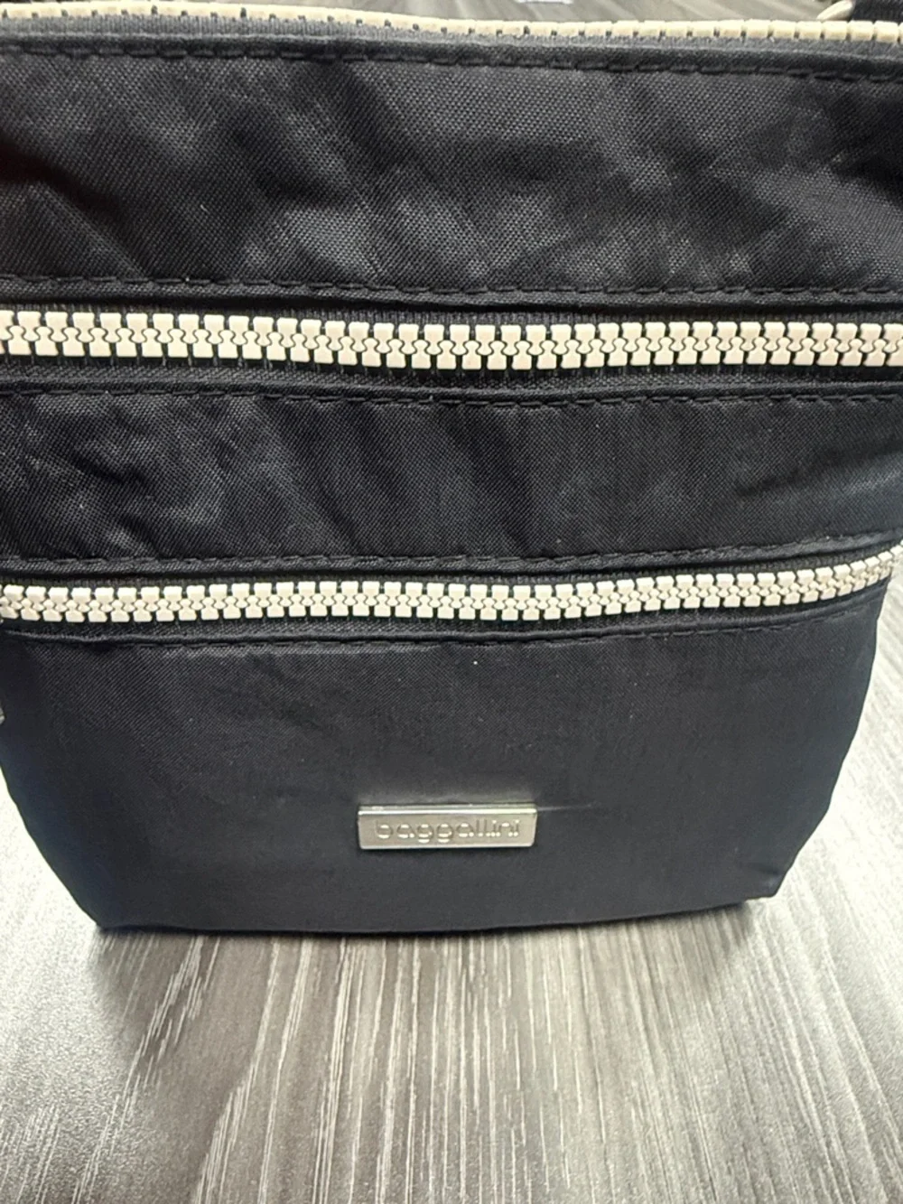 Baggallini Triple Zip Crossbody Bag Black Nylon Travel Organizer